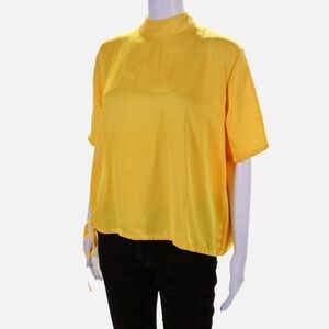 Mira Mikati Women’s Short Sleeve Top in Sunny Yellow with Pom Poms Size Small